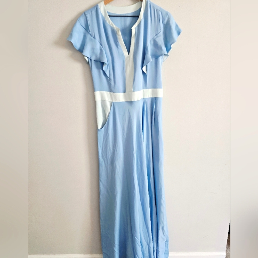 Designer Daniel Gonzalez Great Gatsby Blue Silk Maxi Dress Medium